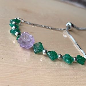 Amethyst And Aventurine Adjustable Silver Bracelet